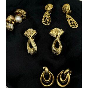 Vintage Gold Tone Clip-On Earring Set Of 4 Styles